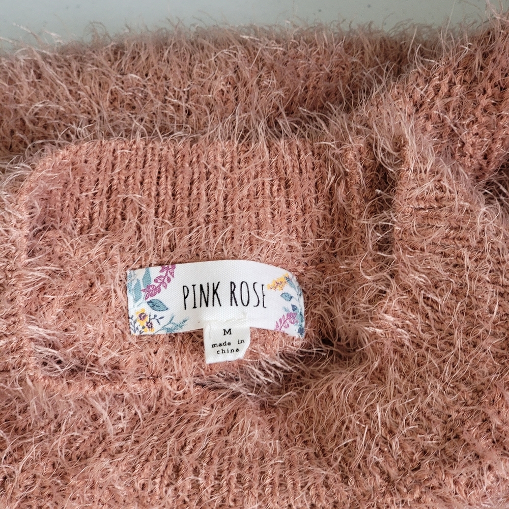 Pink Rose Womens Soft & Fuzzy Crewneck Long Sleeve Pullover‎ Sweater Sz M - Picture 6 of 10